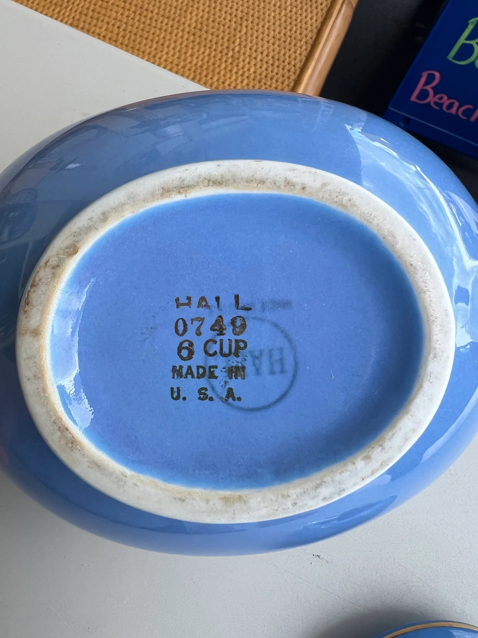 1940s Art Deco Blue & Gold Hall China Tea Pot - 7