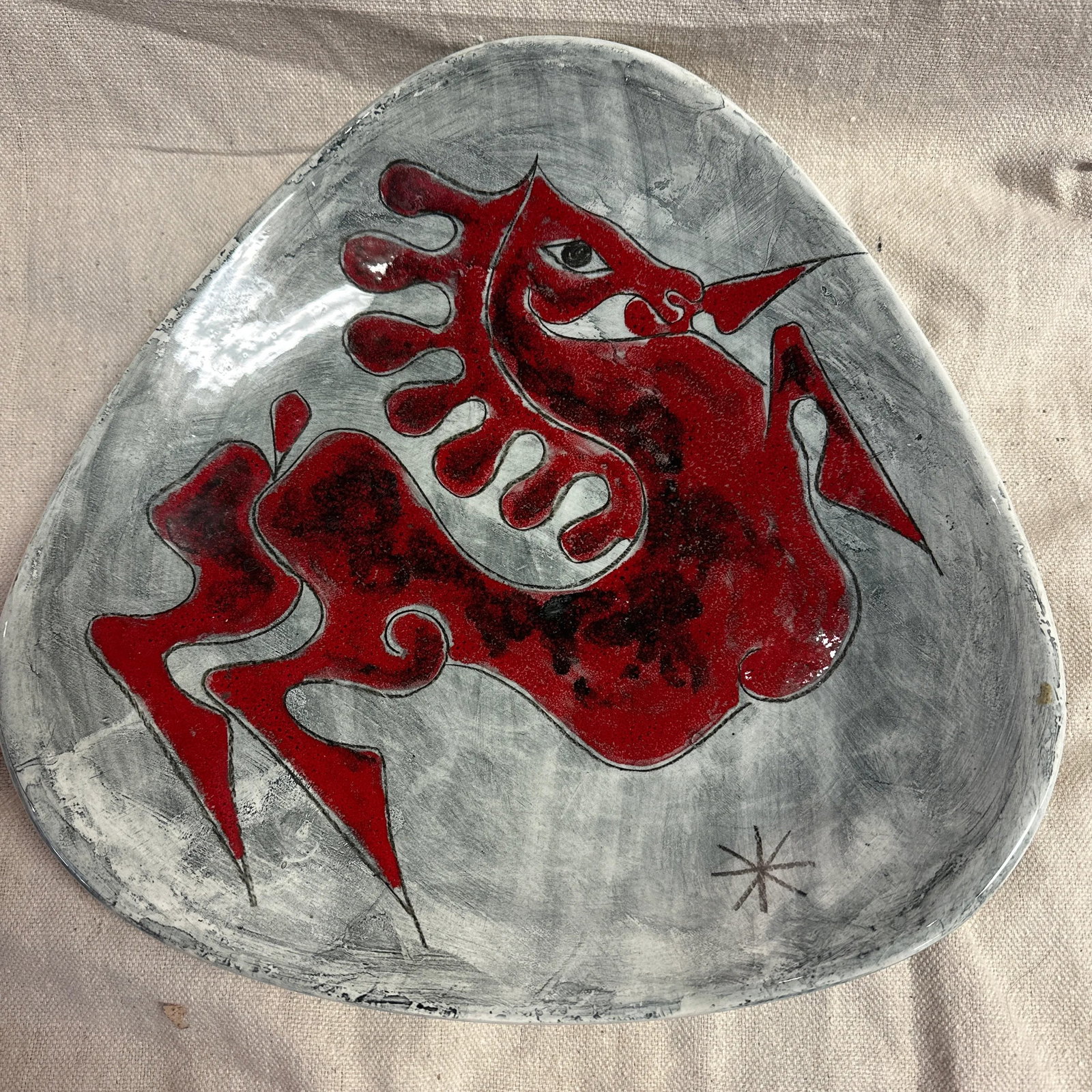 Italian Vintage Pottery Red Horse Platter Mid Century Fanciullacci Style - 9
