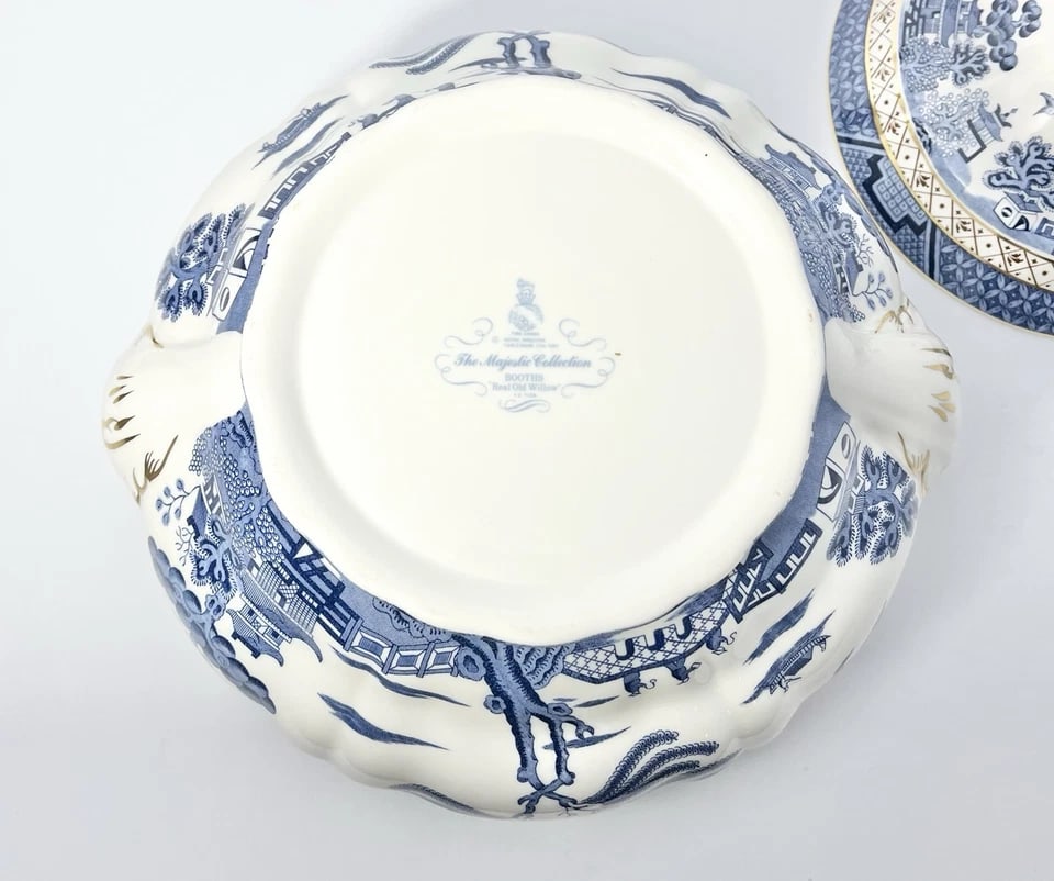 1990s Royal Doulton "Real Old Willow" Majestic Collection Porcelain Soup Tureen & Lid - 9