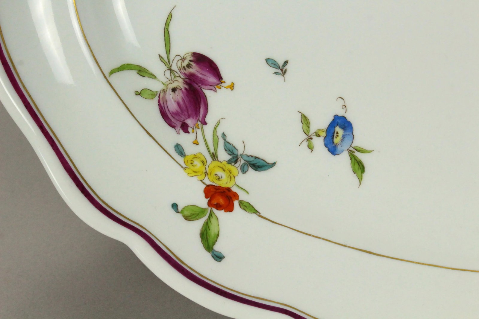 1800's Meissen Porcelain "Deutches Blumen" Scattered Flowers Oval Platter - 6