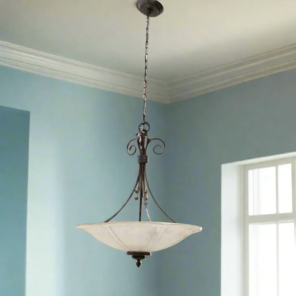 Iridescent Glass & Wrought Iron Flowers Pendant Light - 10