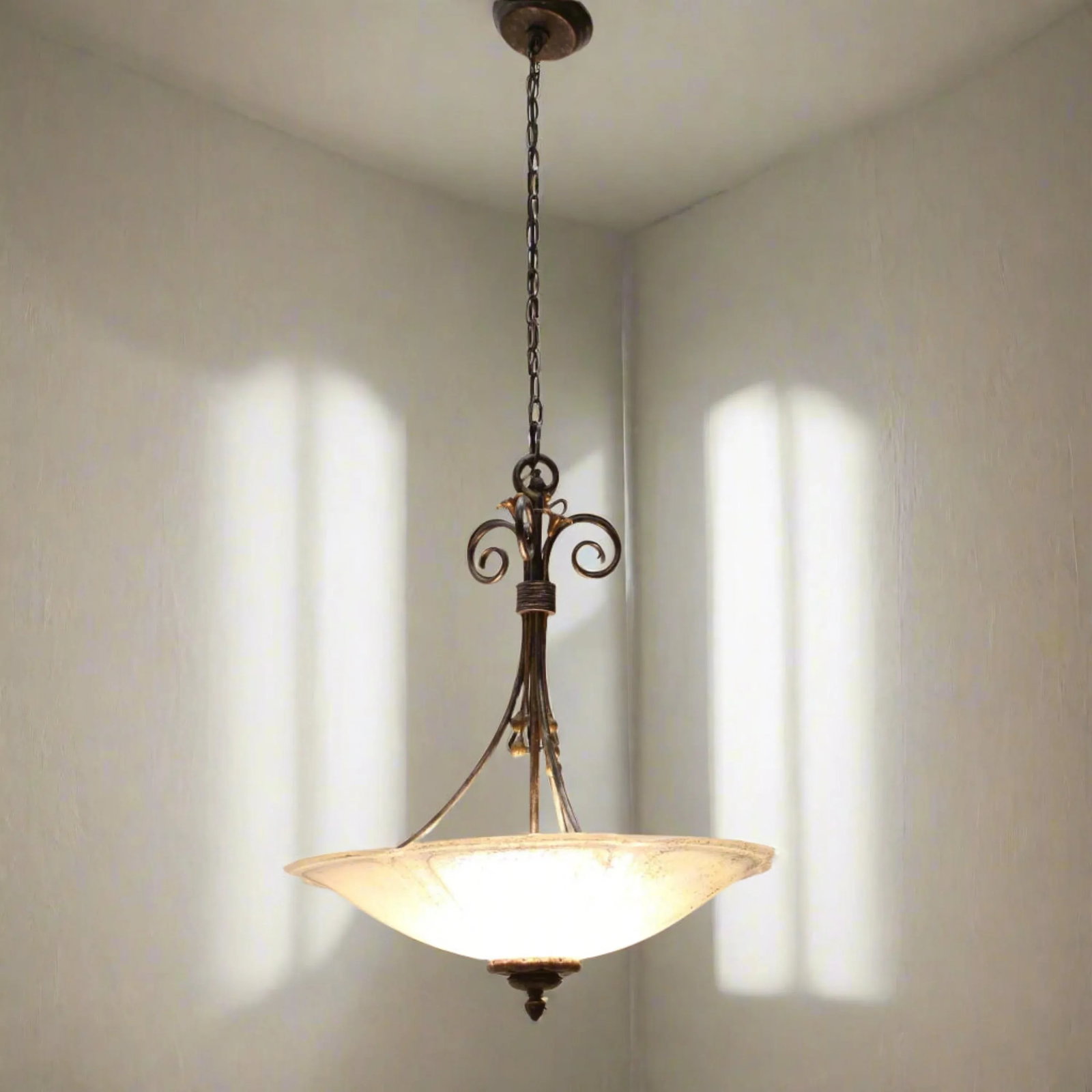 Iridescent Glass & Wrought Iron Flowers Pendant Light - 11