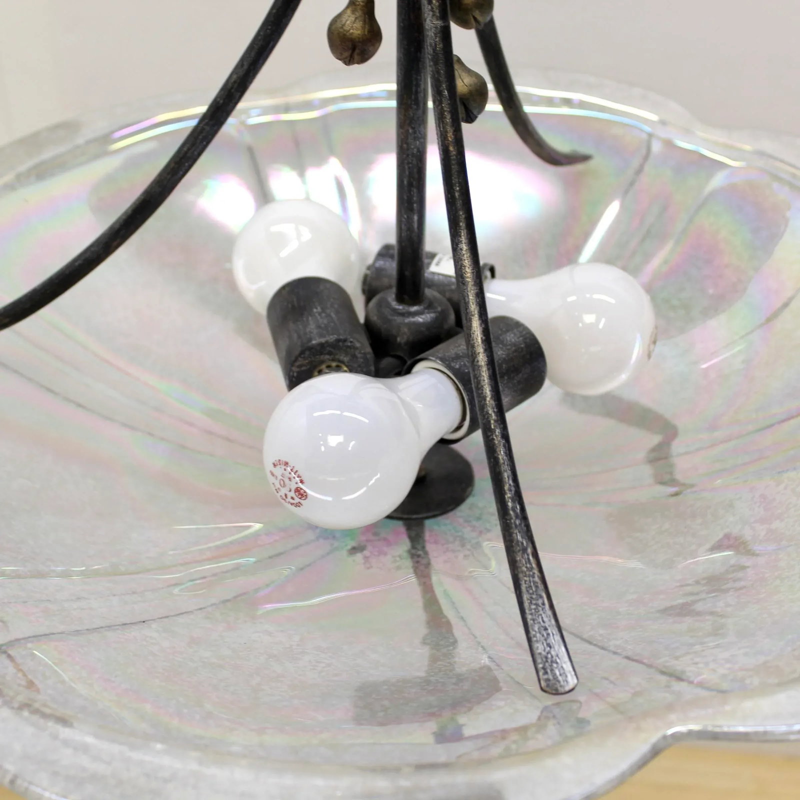 Iridescent Glass & Wrought Iron Flowers Pendant Light - 6