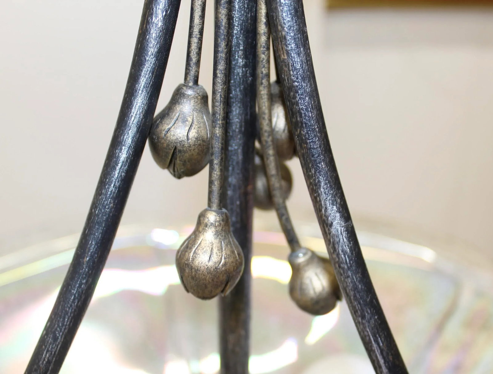 Iridescent Glass & Wrought Iron Flowers Pendant Light - 7