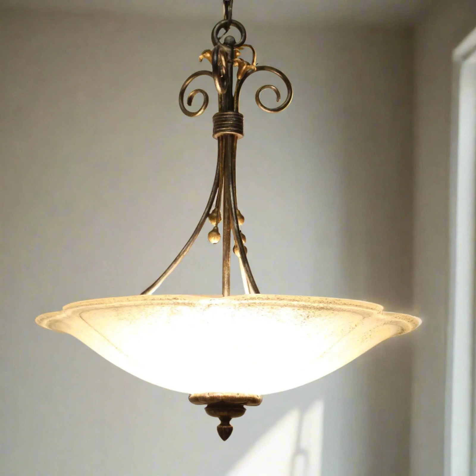 Iridescent Glass & Wrought Iron Flowers Pendant Light - 9
