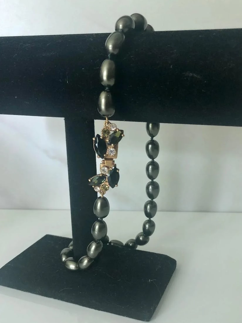 1980s Monet Dark Gray Baroque Pearl Necklace With Rhinestone Clasp - 5