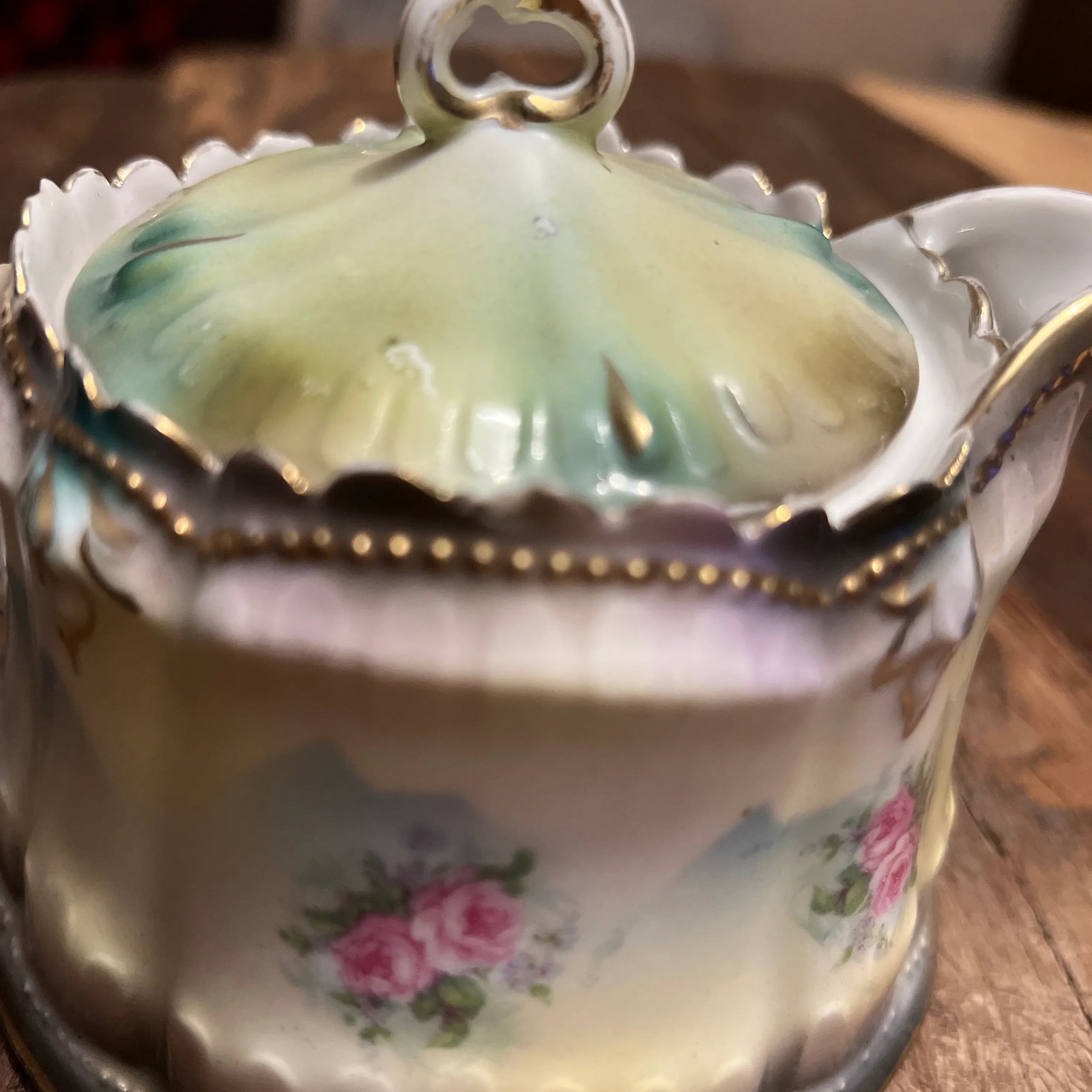 Early 1900s Rs Prussia Jeweled Syrup Pitcher With Lid - 11