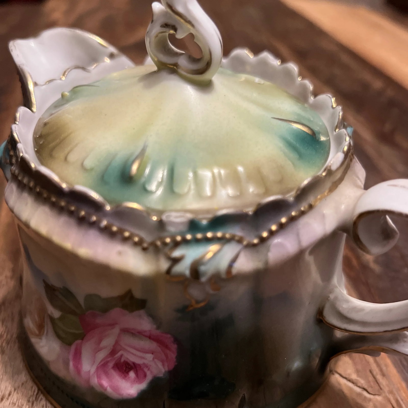 Early 1900s Rs Prussia Jeweled Syrup Pitcher With Lid - 9