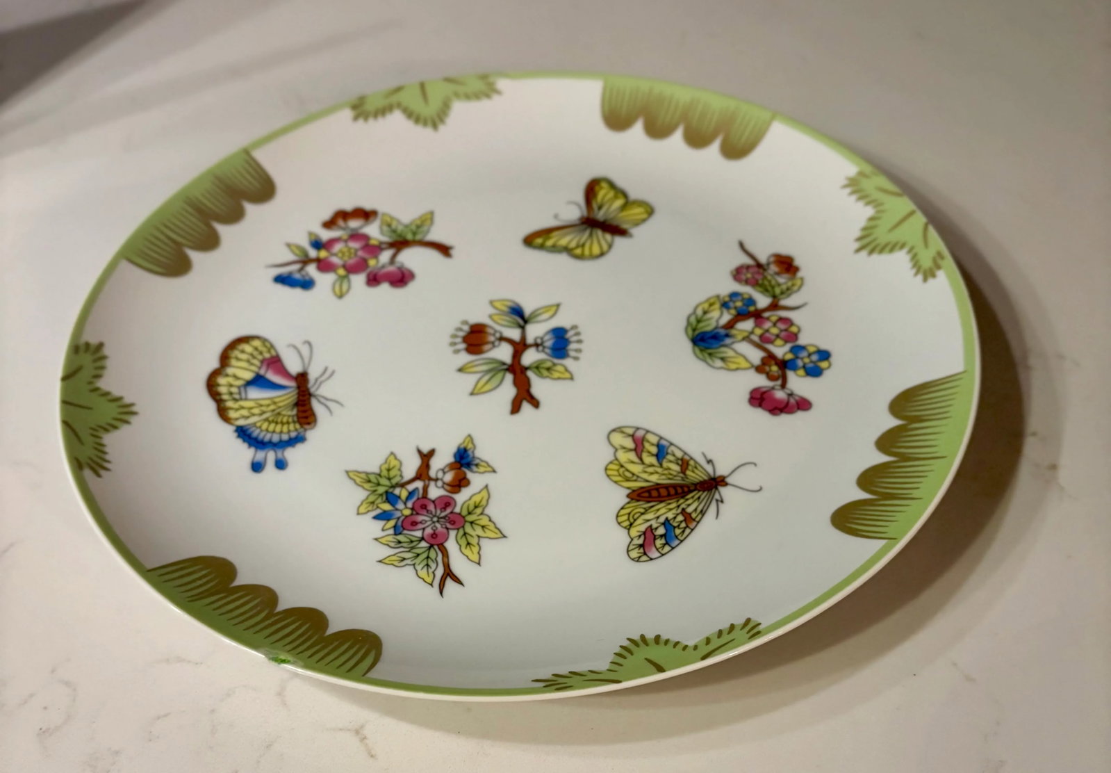 Hand Painted Chinoiserie Butterfly Garden Party Decorative Plate - 2