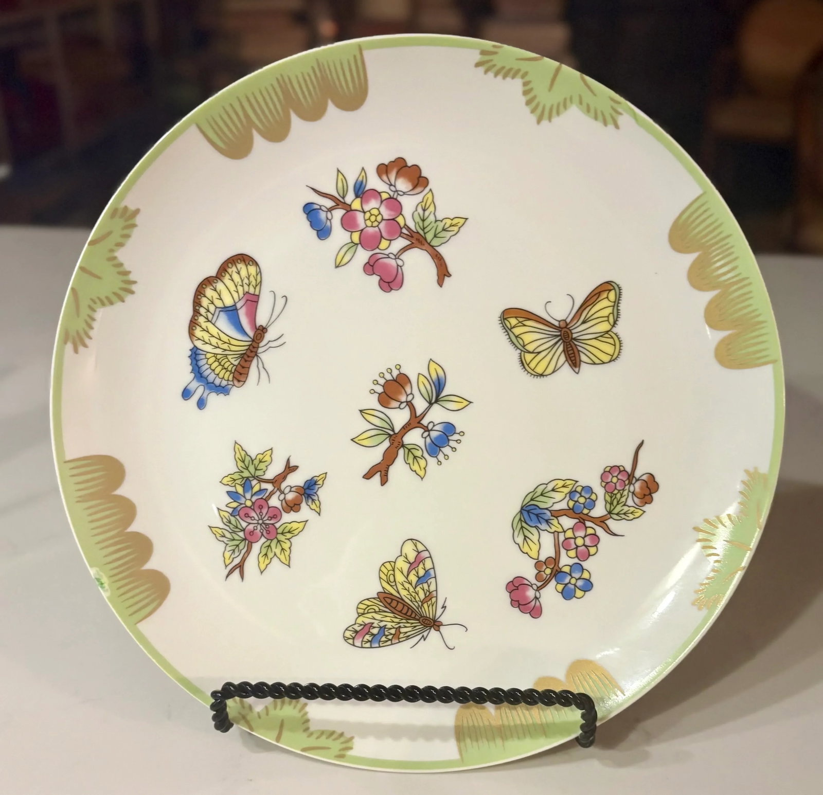 Hand Painted Chinoiserie Butterfly Garden Party Decorative Plate - 3
