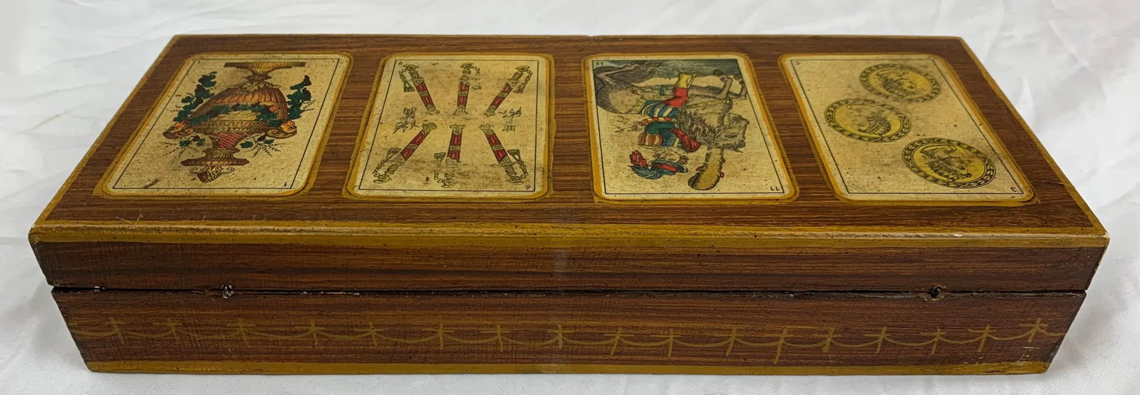 Late 19th Century Antique Italian Playing Card Wood Box - 3