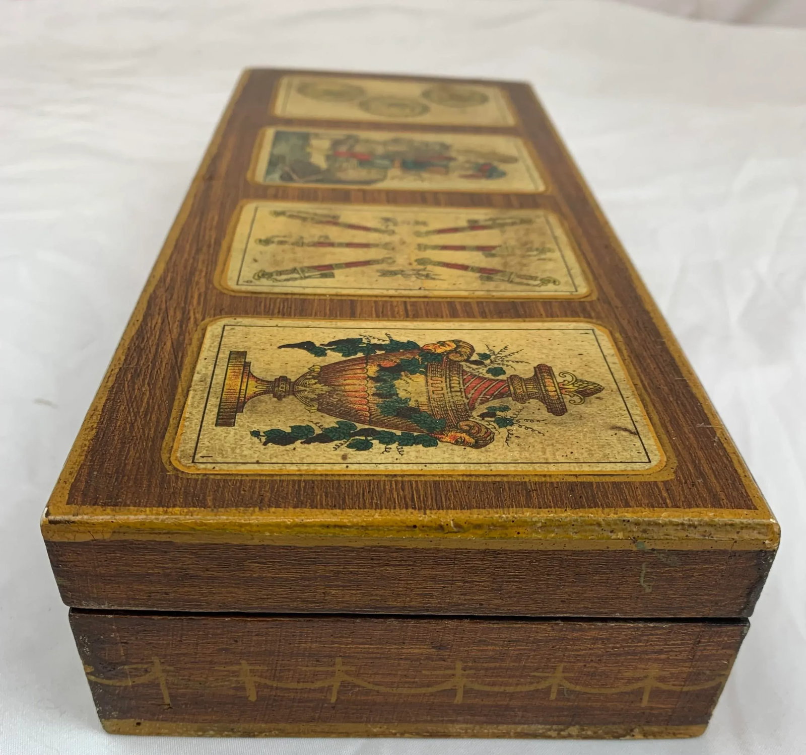 Late 19th Century Antique Italian Playing Card Wood Box - 4