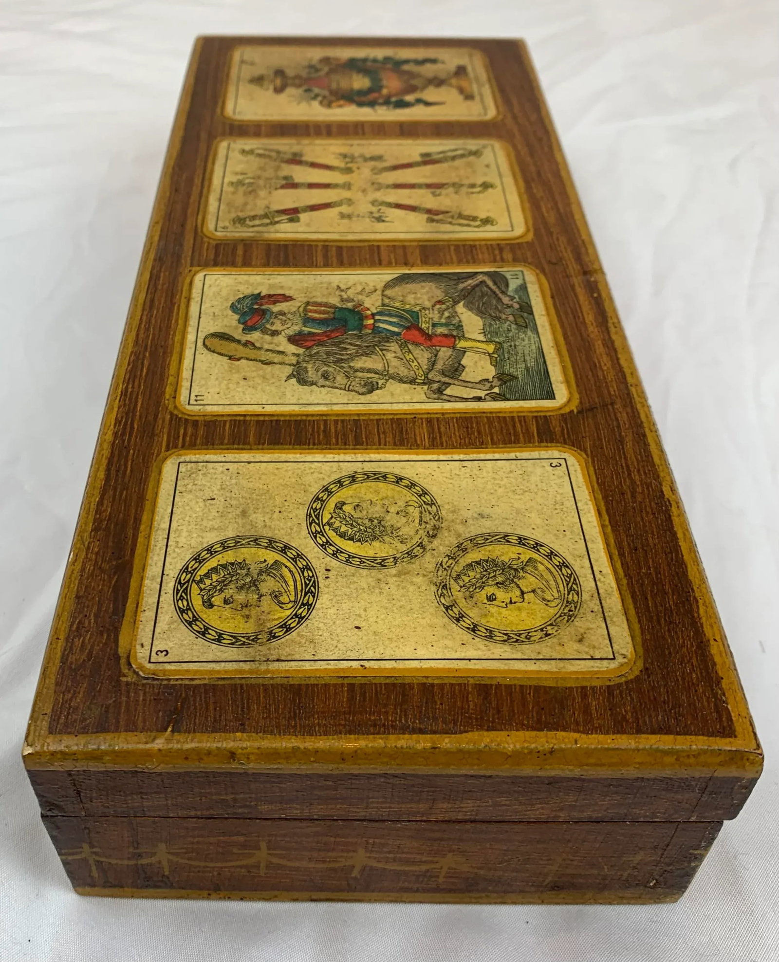 Late 19th Century Antique Italian Playing Card Wood Box - 5