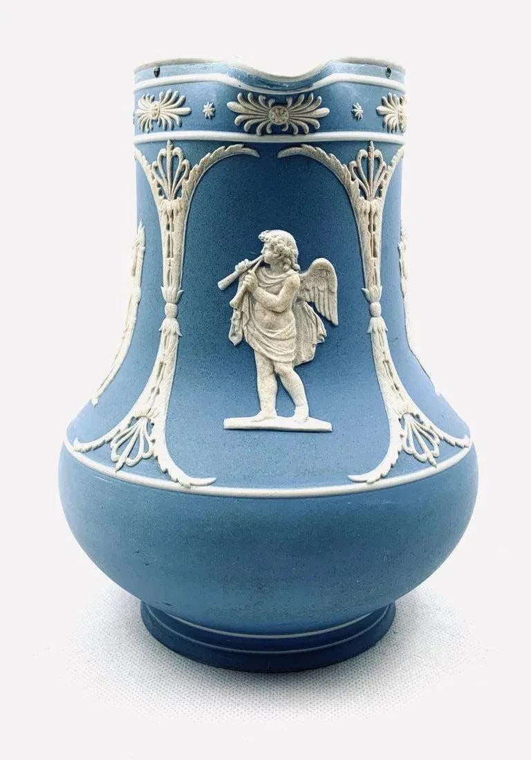 Dudson Jasperware Pitcher in Blue With Neo-Classical Motif-8.25" Tall - 3