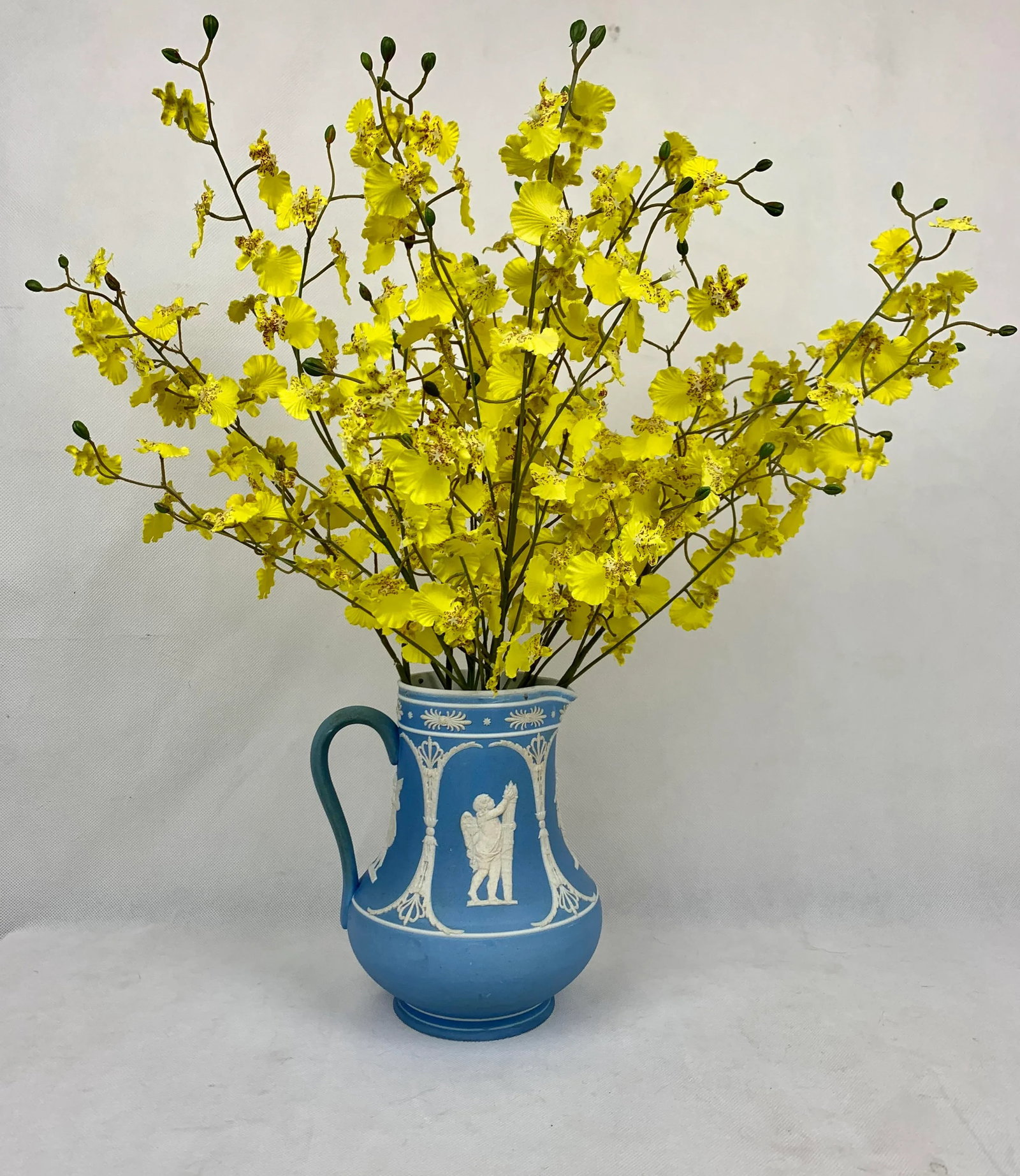 Dudson Jasperware Pitcher in Blue With Neo-Classical Motif-8.25" Tall - 5
