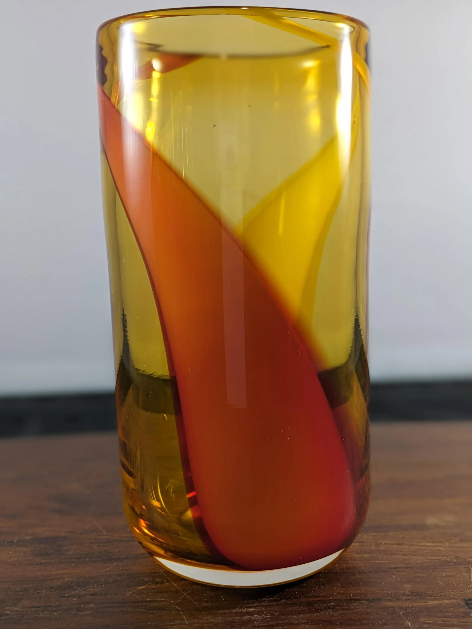 1990s Amber and Red Handblown Tumblers Set- 12 Pieces - 15