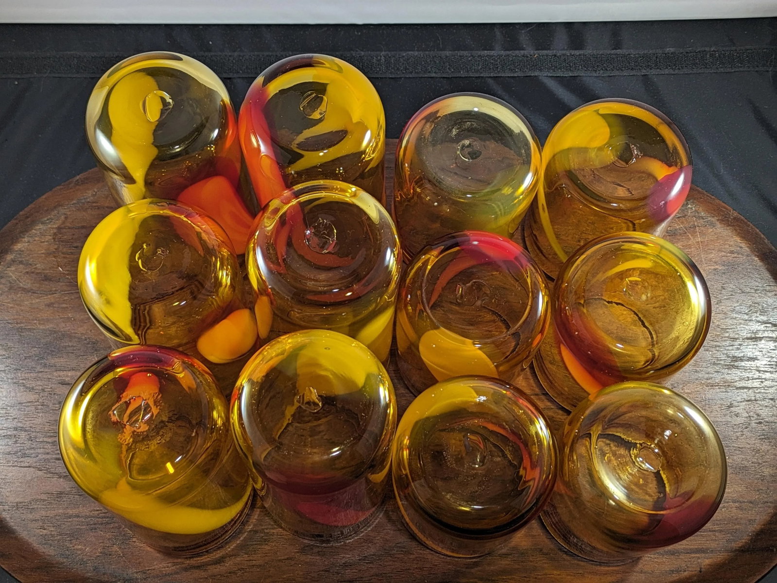 1990s Amber and Red Handblown Tumblers Set- 12 Pieces - 8