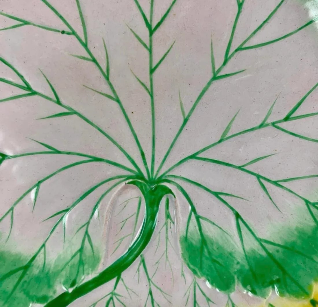Josiah Wedgwood Pearlware Hand Enameled Cabbage Leaf Plate, 1860 - 6