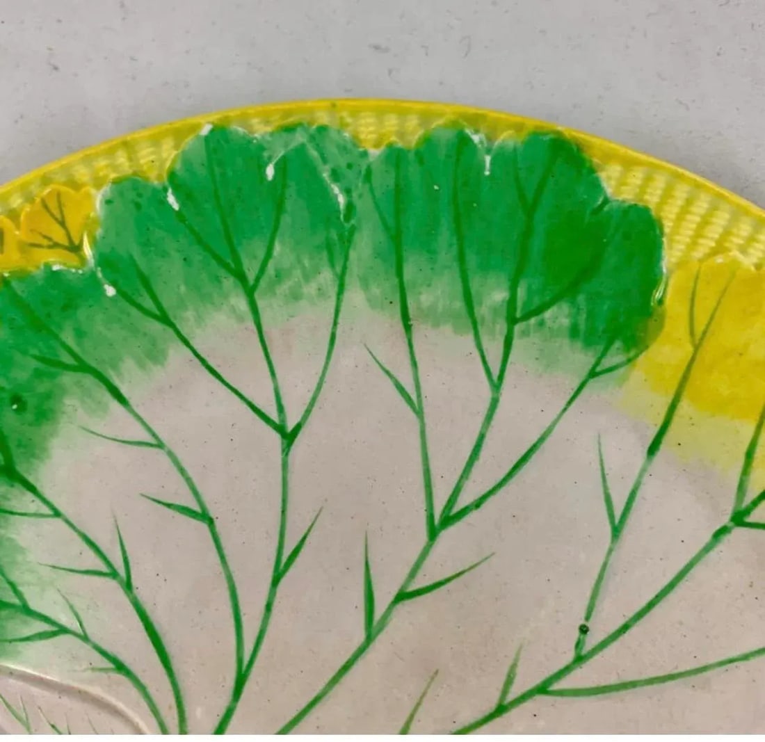 Josiah Wedgwood Pearlware Hand Enameled Cabbage Leaf Plate, 1860 - 7