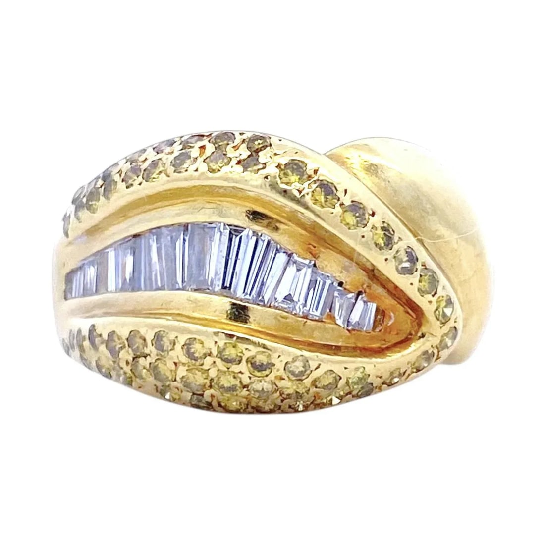 Late 20th Century Vintage 18k Gold Snake Style Yellow and White Diamond Ring, Size 8.5 - 3