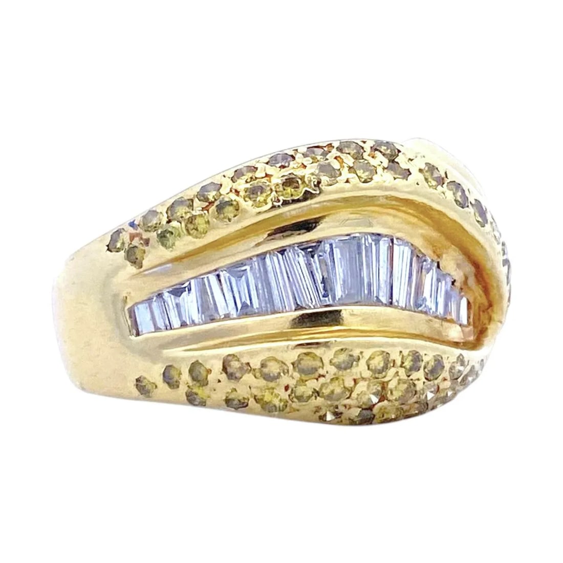 Late 20th Century Vintage 18k Gold Snake Style Yellow and White Diamond Ring, Size 8.5 - 6