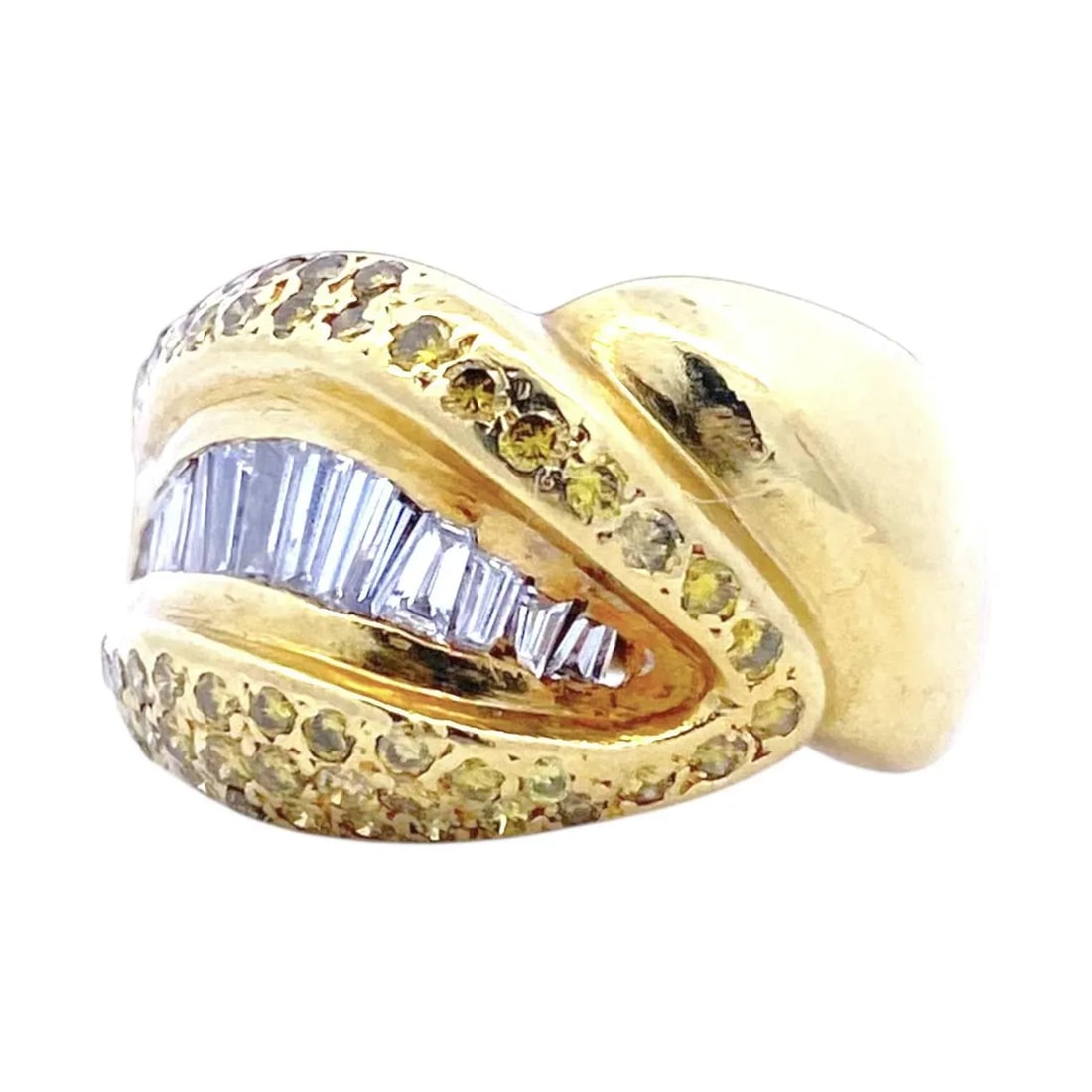 Late 20th Century Vintage 18k Gold Snake Style Yellow and White Diamond Ring, Size 8.5 - 7