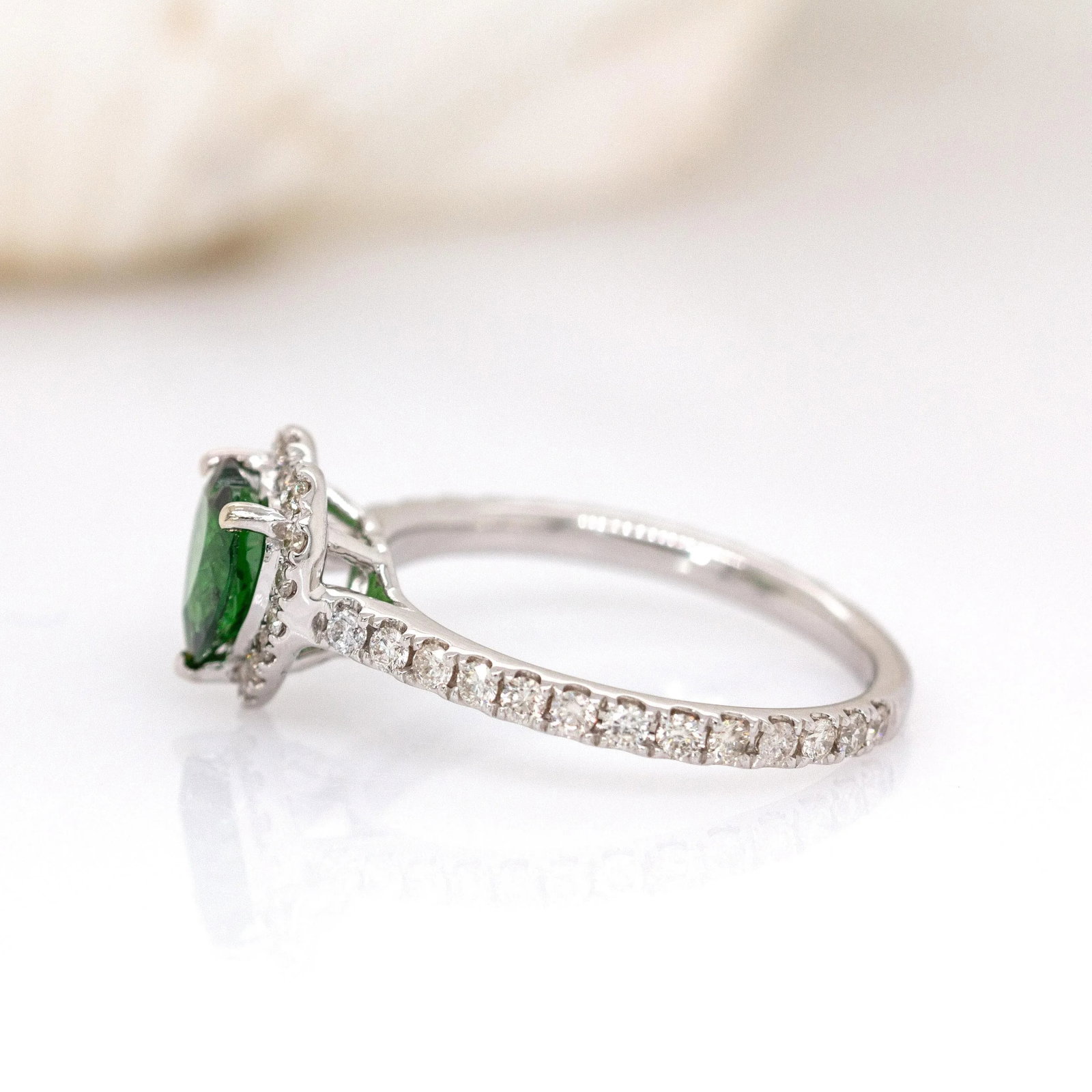 1ct Heart Shape Tsavorite Garnet Ring Size 6.75 With Natural Diamonds: 14k White Gold - 5