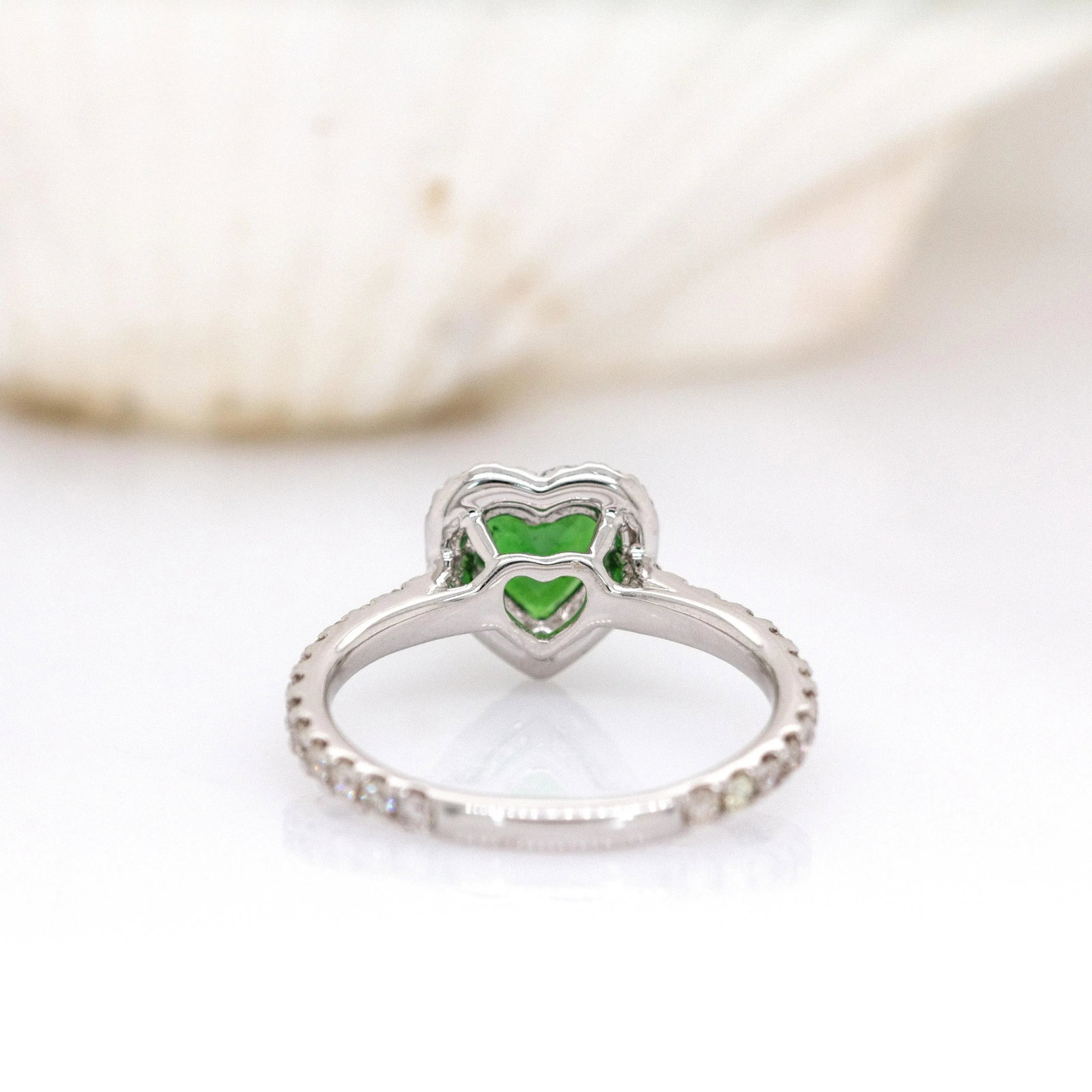 1ct Heart Shape Tsavorite Garnet Ring Size 6.75 With Natural Diamonds: 14k White Gold - 6