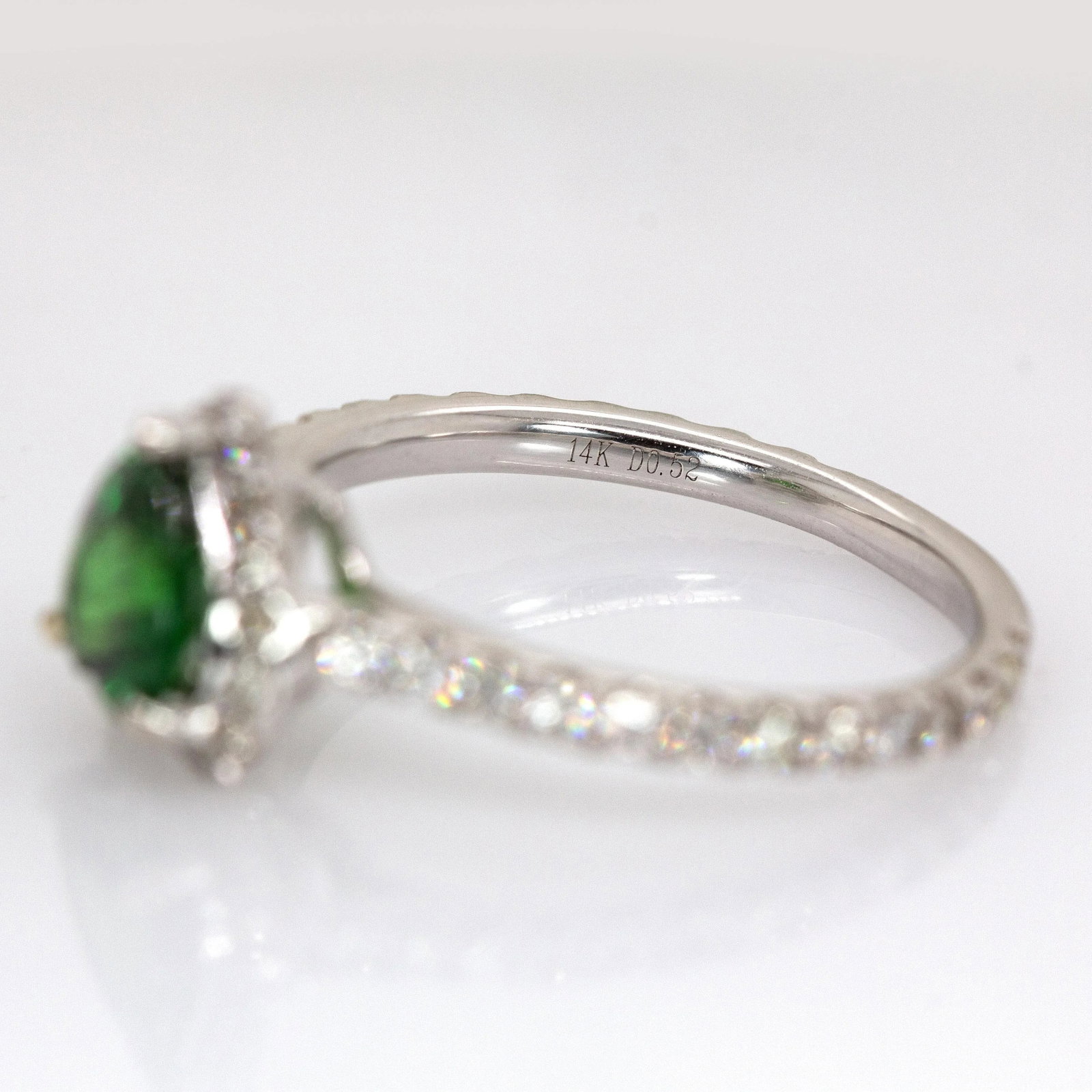 1ct Heart Shape Tsavorite Garnet Ring Size 6.75 With Natural Diamonds: 14k White Gold - 7