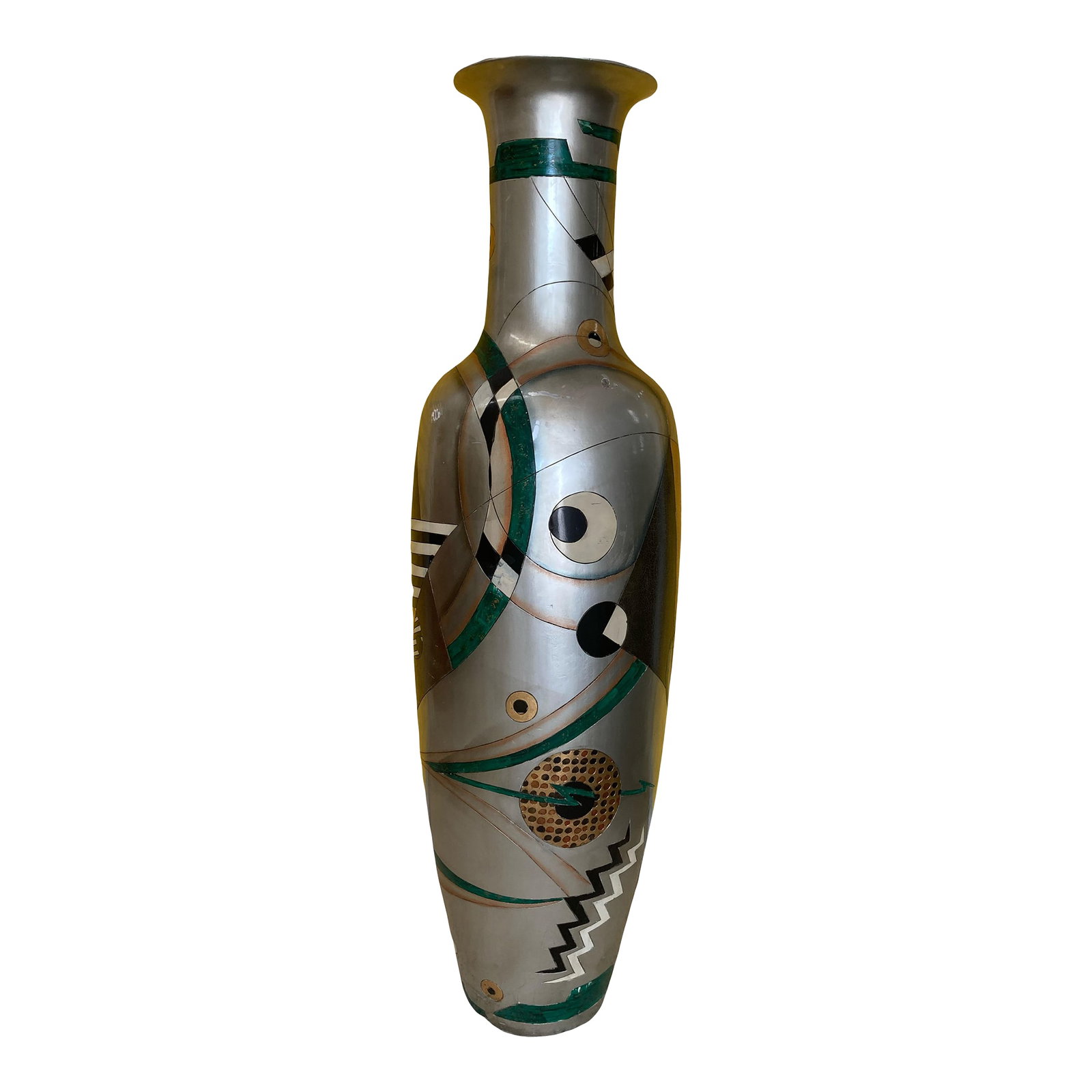 Late 20th Century Oversized Six Foot Tall Japanese Floor Vase in Memphis Style: A fabulous late 20th century Memphis style Japanese floor vase, dating approximately from the 1980s and possibly made in Japan but the exact origin is unknown. Dimensions: 73"H x 65"W (Circumference)
