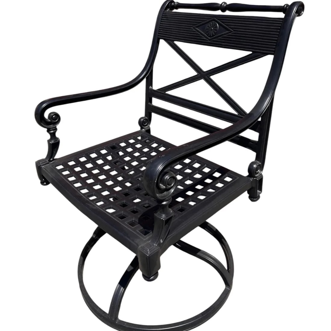 Frontgate "Carlisle" Cast-Aluminum Swivel Rocker Dining Chairs With Red Cushions, Set/4 - 10