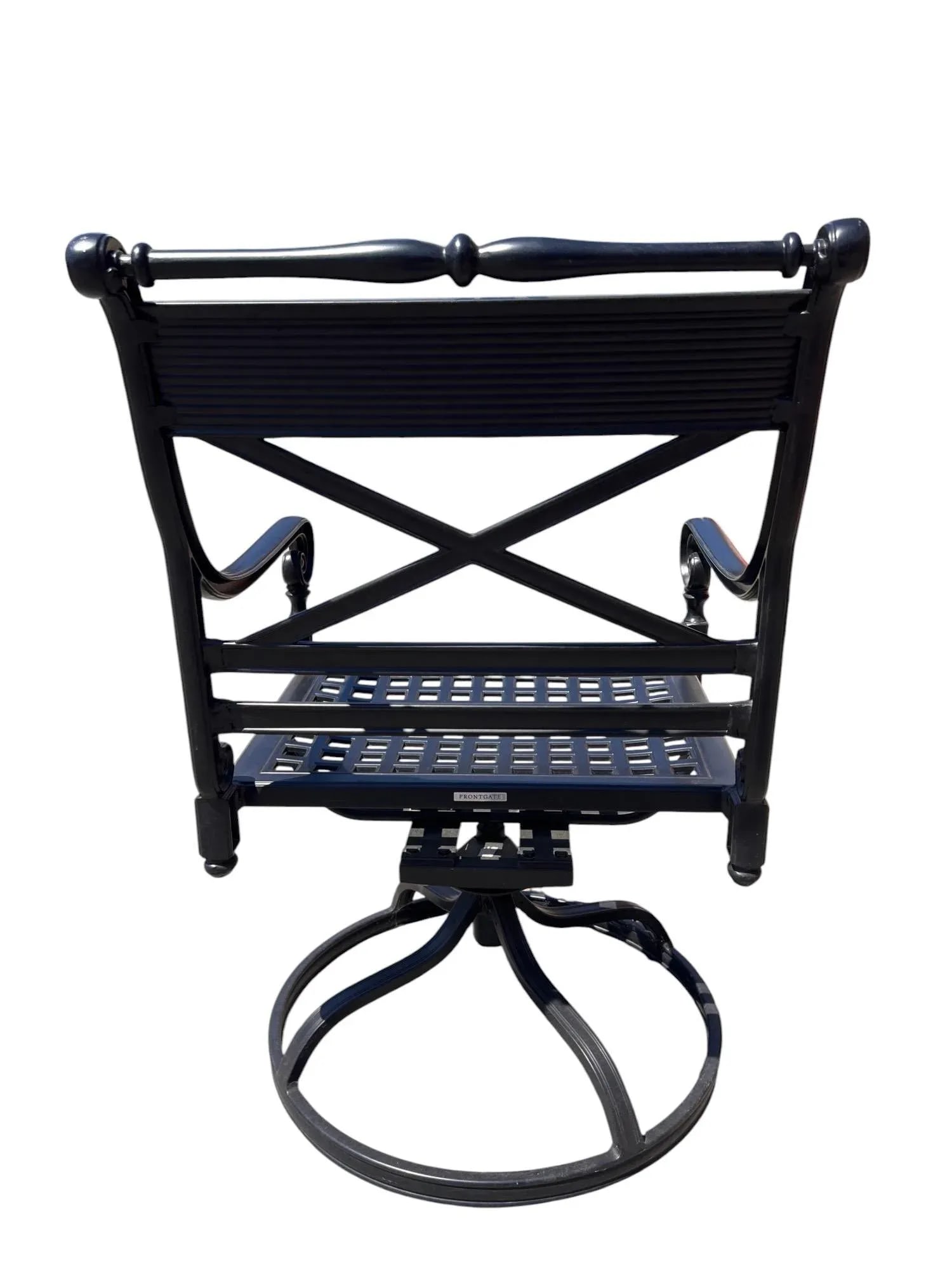 Frontgate "Carlisle" Cast-Aluminum Swivel Rocker Dining Chairs With Red Cushions, Set/4 - 11