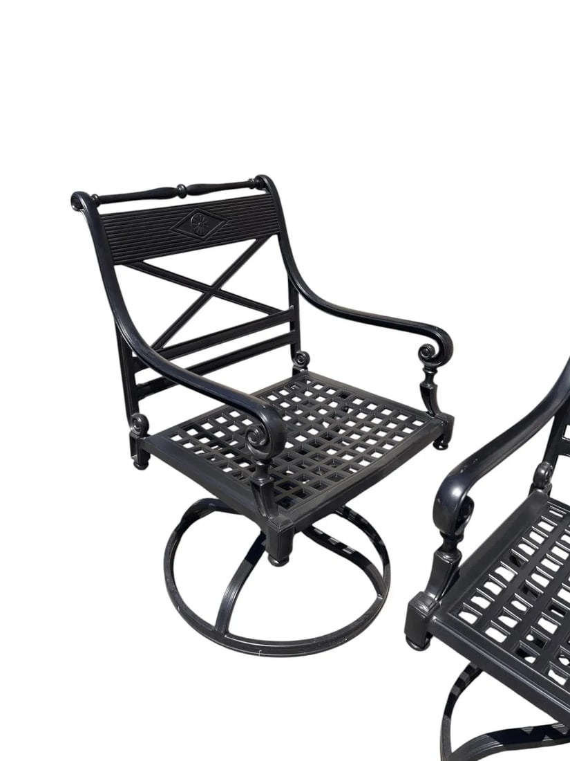 Frontgate "Carlisle" Cast-Aluminum Swivel Rocker Dining Chairs With Red Cushions, Set/4 - 12