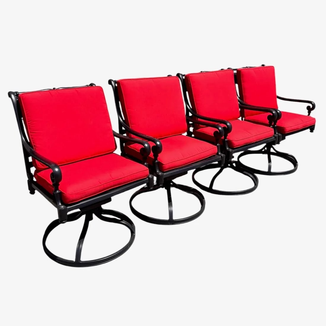 Frontgate "Carlisle" Cast-Aluminum Swivel Rocker Dining Chairs With Red Cushions, Set/4 - 2