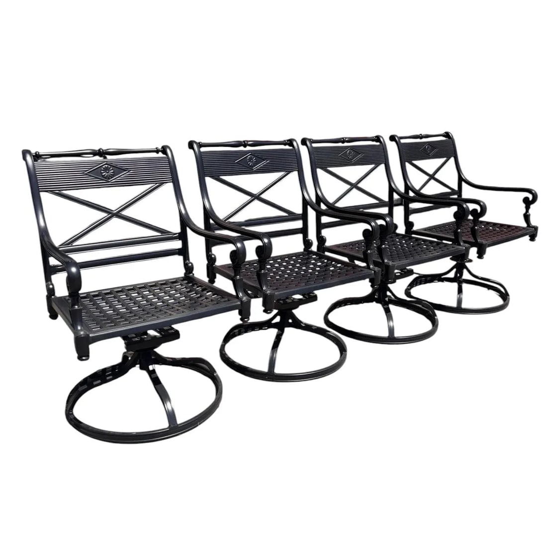 Frontgate "Carlisle" Cast-Aluminum Swivel Rocker Dining Chairs With Red Cushions, Set/4 - 3