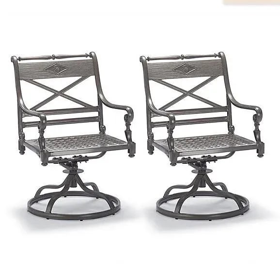 Frontgate "Carlisle" Cast-Aluminum Swivel Rocker Dining Chairs With Red Cushions, Set/4 - 4