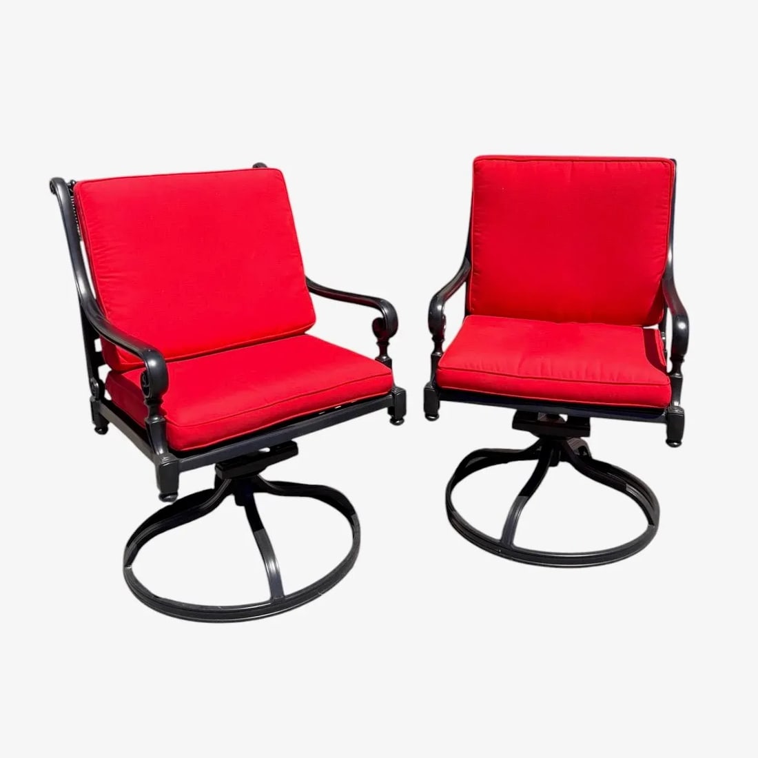 Frontgate "Carlisle" Cast-Aluminum Swivel Rocker Dining Chairs With Red Cushions, Set/4 - 5