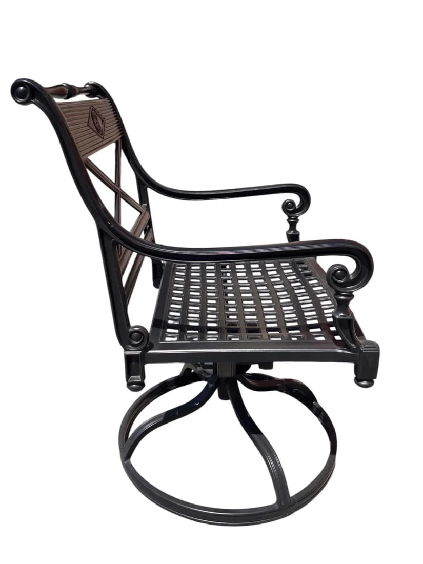 Frontgate "Carlisle" Cast-Aluminum Swivel Rocker Dining Chairs With Red Cushions, Set/4 - 7