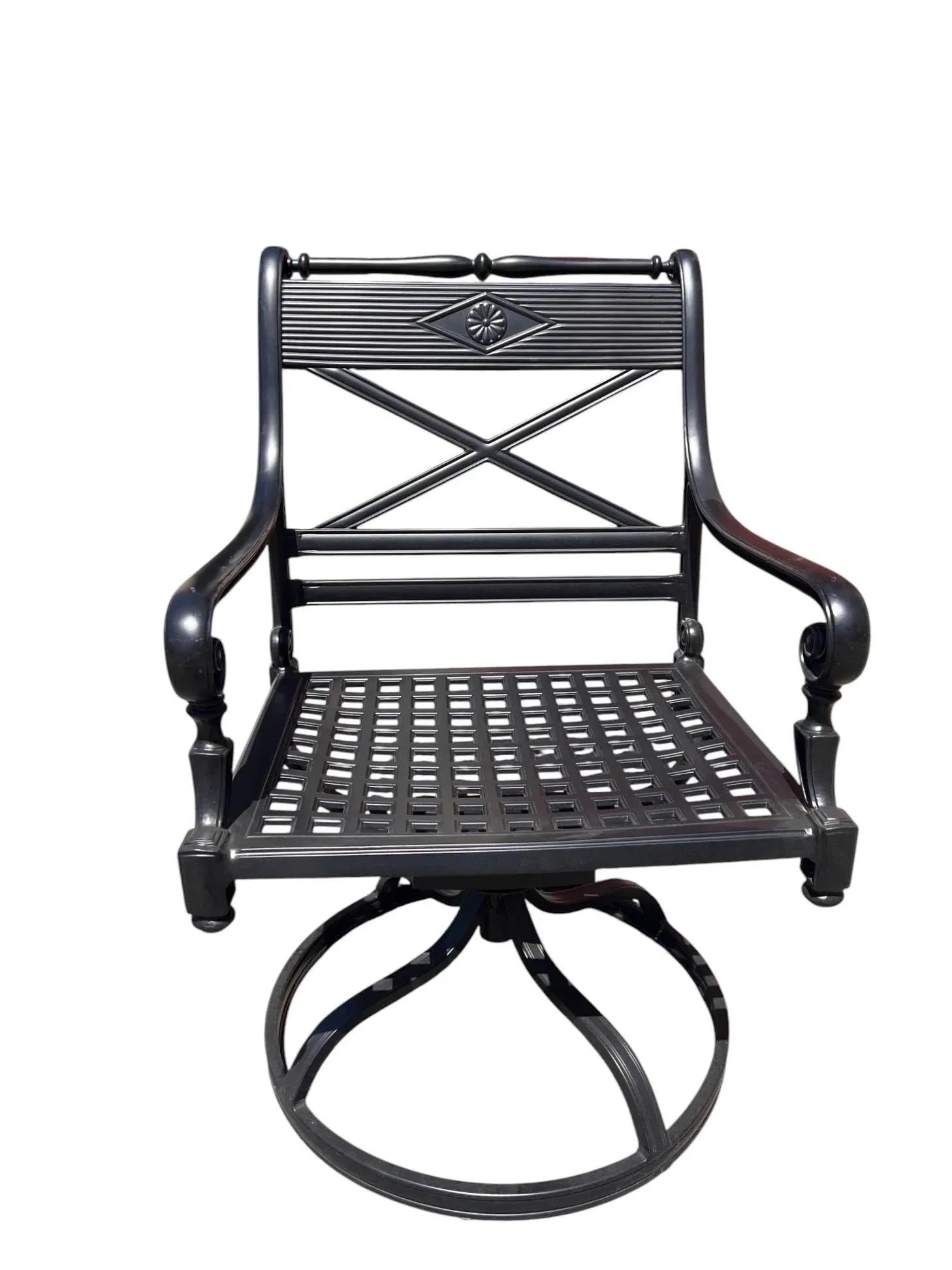 Frontgate "Carlisle" Cast-Aluminum Swivel Rocker Dining Chairs With Red Cushions, Set/4 - 8