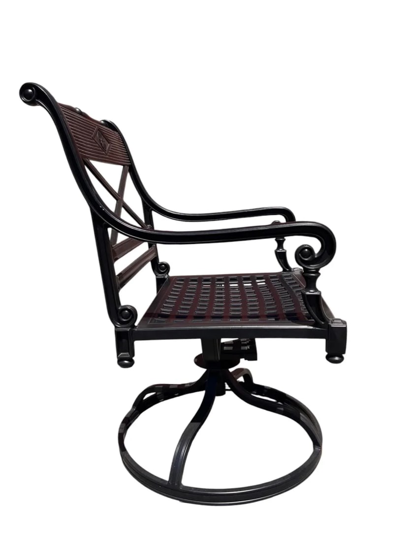 Frontgate "Carlisle" Cast-Aluminum Swivel Rocker Dining Chairs With Red Cushions, Set/4 - 9