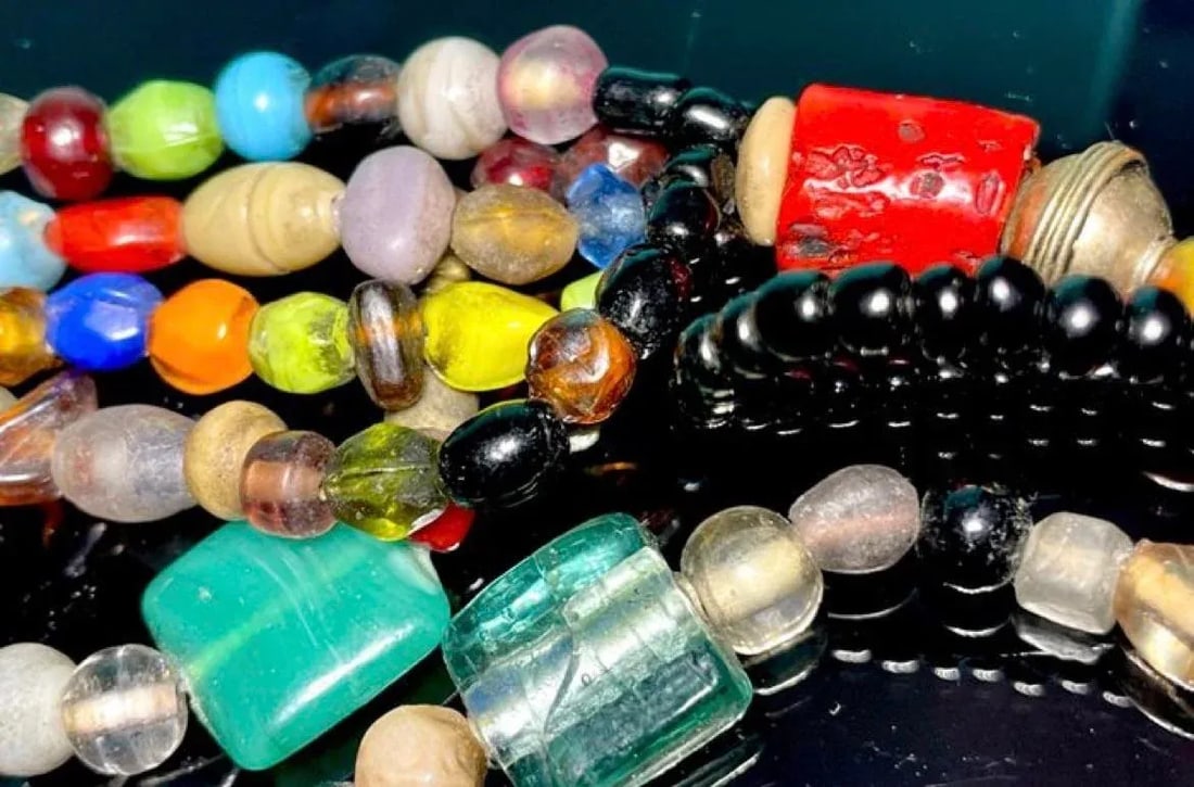 North African Trade Beads and Large Phenolic Cherry Red Copal Resin - 5