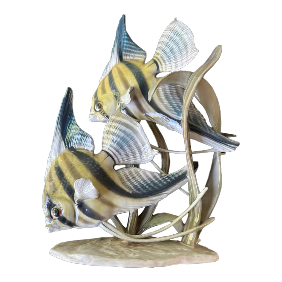 1940s Rosenthal Porcelain Group "Skalare": Rosenthal porcelain group "Skalare", polychrome painted on a naturalistic stand. About 16 in tall and the base about 9 inches. Condition: Alterations: Original Condition Unaltered Imperfections: Some