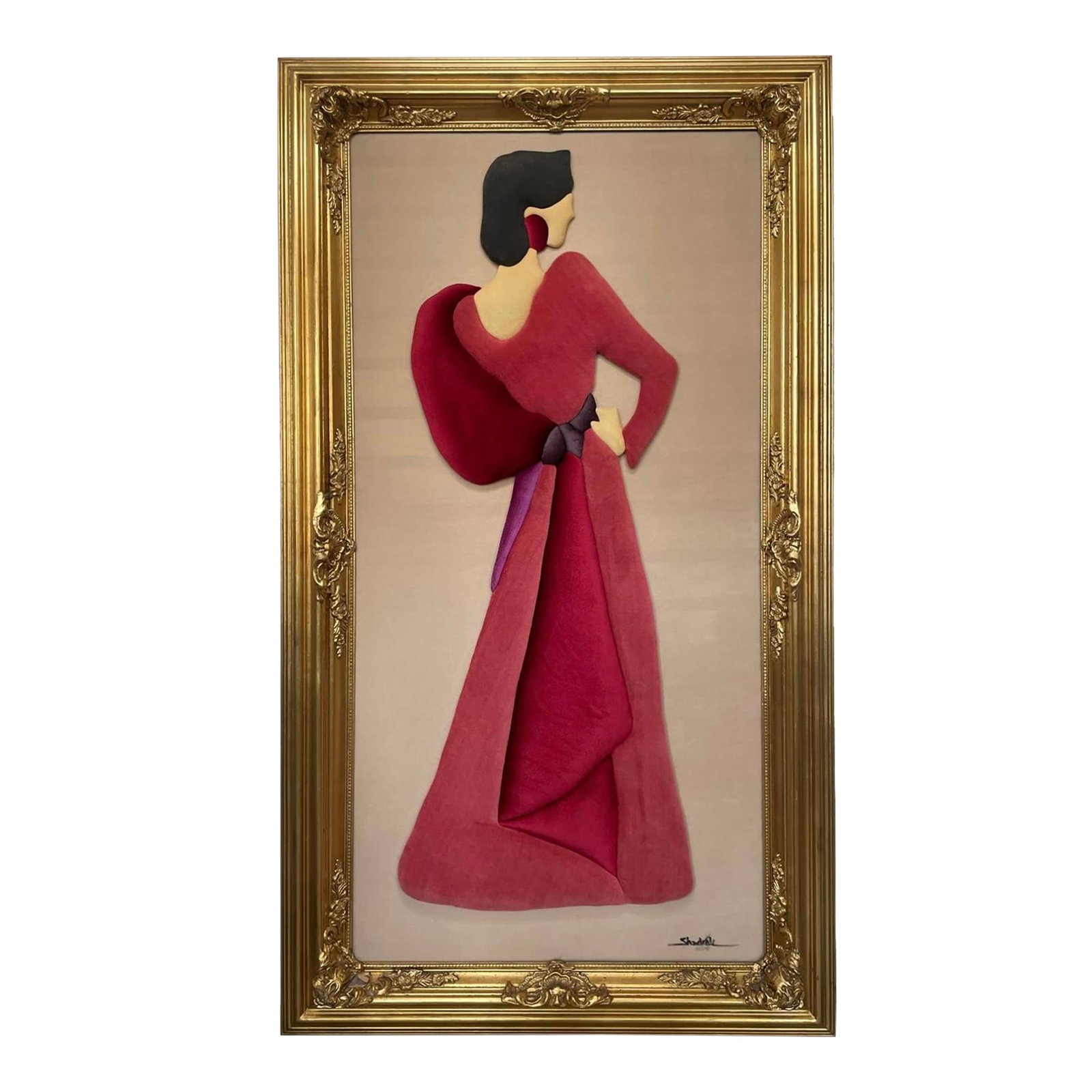 Artist's Proof 1980s Textile Wall Art by Shadrak - Oversized Framed Statement Piece: "Hollywood Regency meets Postmodern drama in this gilded, oversized textile wall sculpture." Make a bold statement with this dramatic 1980s Textilgraph by Tim & Kathy Shadrak. This rare Artist's