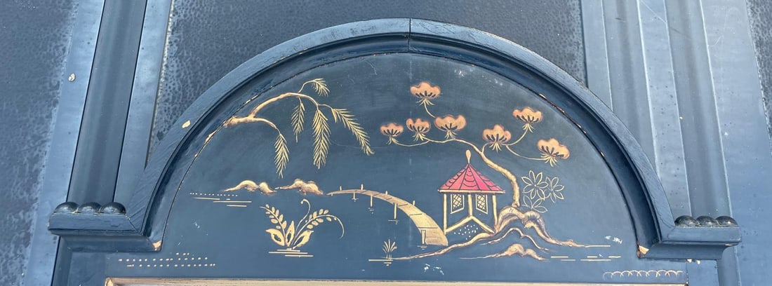 Vintage Hand-Painted Black Chinoiserie Mirror - Solid Wood, Mid-20th Century - 4