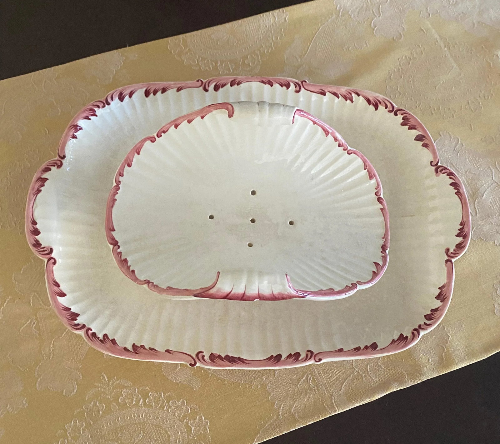 French 19th Century Asparagus Dish & Platter Set by Sarreguemines, Majolica - 2