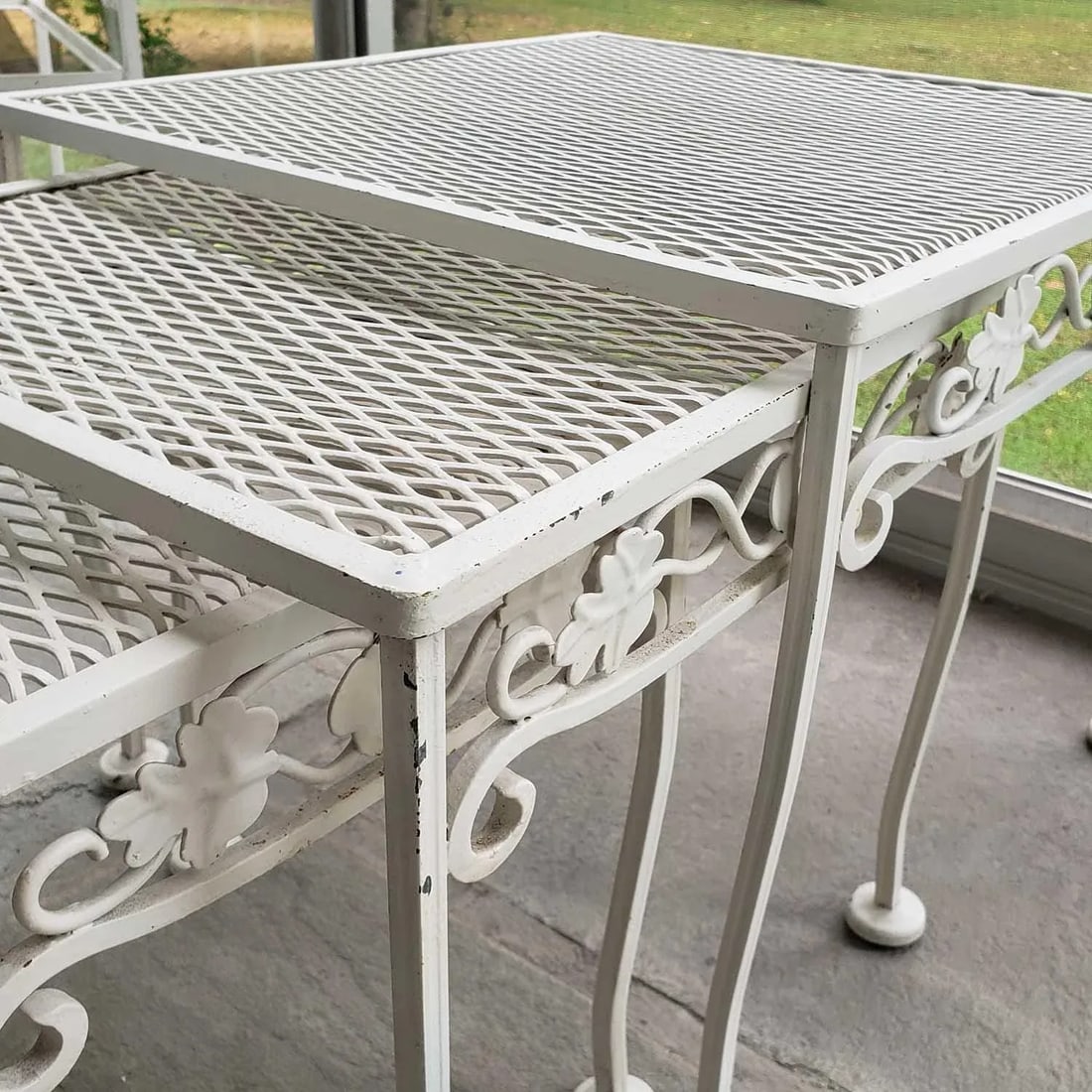 Vintage Meadowcraft Wrought Iron Lounge Chair and Nesting Tables - 4