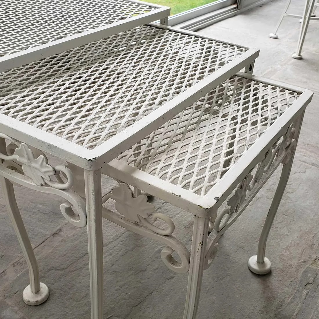 Vintage Meadowcraft Wrought Iron Lounge Chair and Nesting Tables - 5