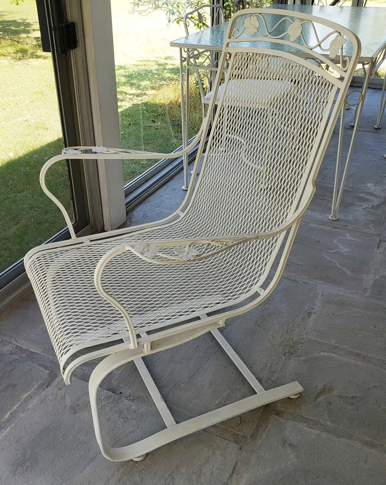 Vintage Meadowcraft Wrought Iron Lounge Chair and Nesting Tables - 6