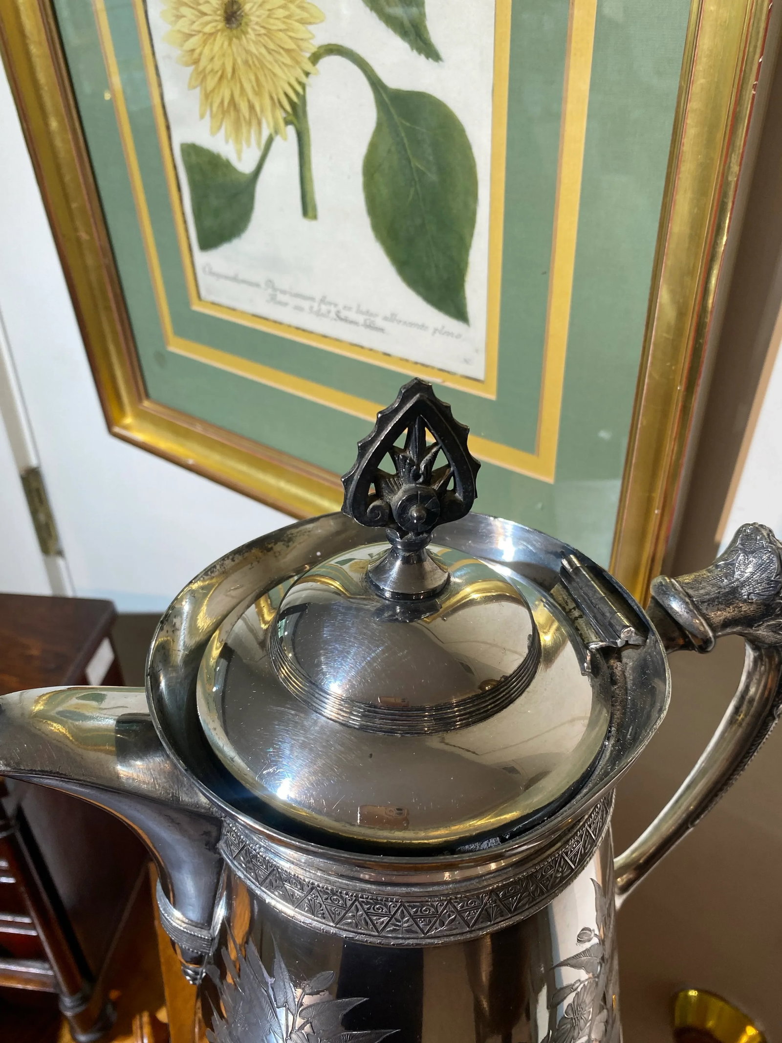 Antique Meriden Large Pitcher Silver Plate 1868 Floral Motif Victorian - 6