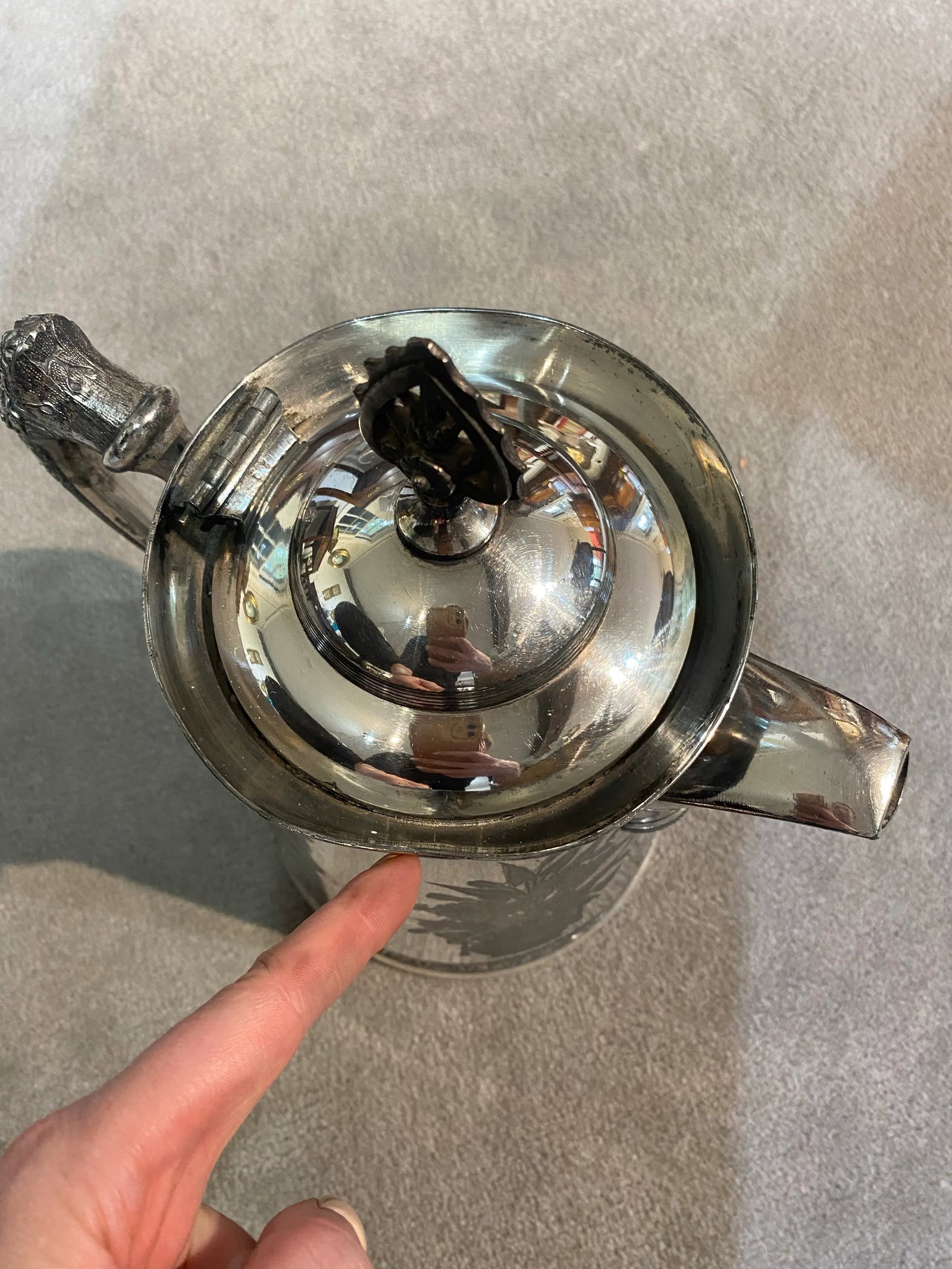 Antique Meriden Large Pitcher Silver Plate 1868 Floral Motif Victorian - 7